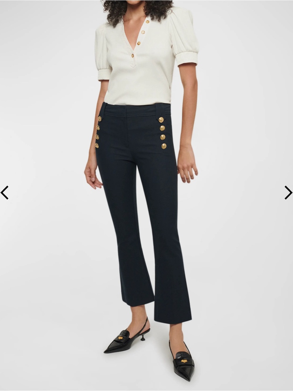 10 Crosby Derek Lam Black High-Rise Flared Pants with Gold Buttons
